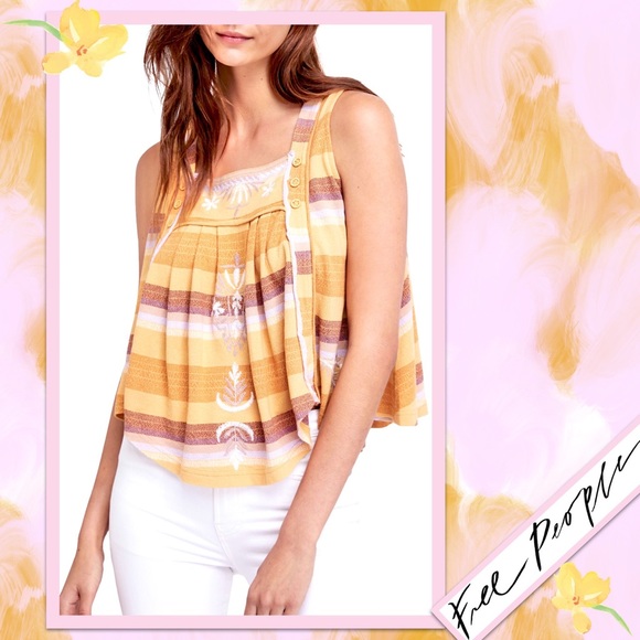 Free People Vintage Stripe Swing Tank Top in Soft Gold Combo - Picture 2 of 10